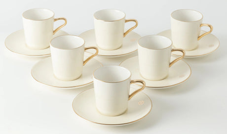 Otantik Mirral Luxury 12 - Piece Turkish Coffee Cup & Saucer Set – White with Gold Accent 115CC - Al Kabayel Discount CentreOtantik Mirral Luxury 12 - Piece Turkish Coffee Cup & Saucer Set – White with Gold Accent 115CCTea SetsOTANTIKAl Kabayel Discount Centre