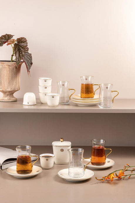 Otantik Mirral Luxury 19 - Piece Arabic Tea & Coffee Serving Set – White & Gold Porcelain Collection - Al Kabayel Discount CentreOtantik Mirral Luxury 19 - Piece Arabic Tea & Coffee Serving Set – White & Gold Porcelain CollectionTea SetsOTANTIKAl Kabayel Discount Centre