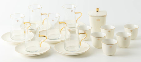 Otantik Mirral Luxury 19 - Piece Arabic Tea & Coffee Serving Set – White & Gold Porcelain Collection - Al Kabayel Discount CentreOtantik Mirral Luxury 19 - Piece Arabic Tea & Coffee Serving Set – White & Gold Porcelain CollectionTea SetsOTANTIKAl Kabayel Discount Centre
