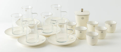 Otantik Mirral Luxury 19 - Piece Arabic Tea & Coffee Serving Set – White & Silver Porcelain Collection - Al Kabayel Discount CentreOtantik Mirral Luxury 19 - Piece Arabic Tea & Coffee Serving Set – White & Silver Porcelain CollectionTea SetsOTANTIKAl Kabayel Discount Centre