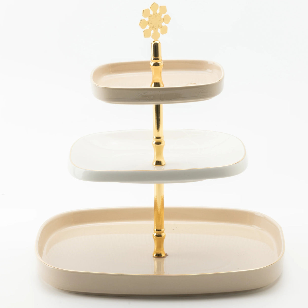 Otantik Mirral Luxury 3 - Tier Porcelain Dessert & Cake Stand – Beige with Gold Finish (30*32 cm) - Al Kabayel Discount CentreOtantik Mirral Luxury 3 - Tier Porcelain Dessert & Cake Stand – Beige with Gold Finish (30*32 cm)Serving TraysOTANTIKAl Kabayel Discount Centre