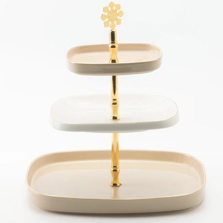 Otantik Mirral Luxury 3 - Tier Porcelain Dessert & Cake Stand – Beige with Gold Finish (30*32 cm) - Al Kabayel Discount CentreOtantik Mirral Luxury 3 - Tier Porcelain Dessert & Cake Stand – Beige with Gold Finish (30*32 cm)Serving TraysOTANTIKAl Kabayel Discount Centre