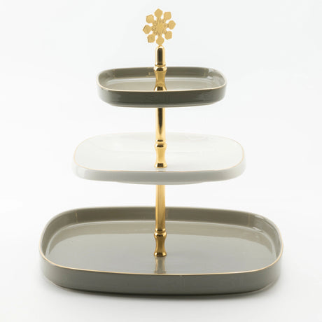 Otantik Mirral Luxury 3 - Tier Porcelain Dessert & Cake Stand – Grey with Gold Finish (30*32 cm) - Al Kabayel Discount CentreOtantik Mirral Luxury 3 - Tier Porcelain Dessert & Cake Stand – Grey with Gold Finish (30*32 cm)Serving TraysOTANTIKAl Kabayel Discount Centre