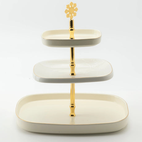 Otantik Mirral Luxury 3 - Tier Porcelain Dessert & Cake Stand – White with Gold Finish (30*32 cm) - Al Kabayel Discount CentreOtantik Mirral Luxury 3 - Tier Porcelain Dessert & Cake Stand – White with Gold Finish (30*32 cm)Serving TraysOTANTIKAl Kabayel Discount Centre