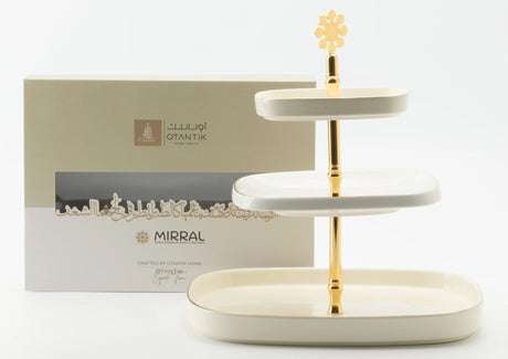 Otantik Mirral Luxury 3 - Tier Porcelain Dessert & Cake Stand – White with Gold Finish (30*32 cm) - Al Kabayel Discount CentreOtantik Mirral Luxury 3 - Tier Porcelain Dessert & Cake Stand – White with Gold Finish (30*32 cm)Serving TraysOTANTIKAl Kabayel Discount Centre