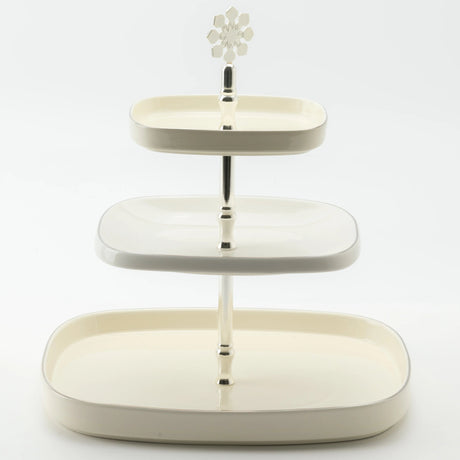Otantik Mirral Luxury 3 - Tier Porcelain Dessert & Cake Stand – White with Silver Finish (30*32 cm) - Al Kabayel Discount CentreOtantik Mirral Luxury 3 - Tier Porcelain Dessert & Cake Stand – White with Silver Finish (30*32 cm)Serving TraysOTANTIKAl Kabayel Discount Centre