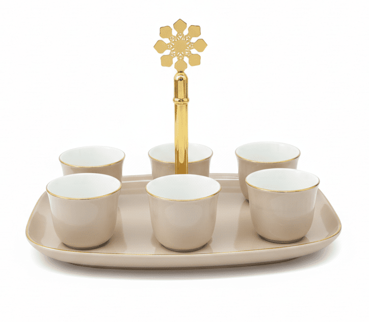 Otantik Mirral Luxury 7 - Piece Arabic Coffee Set with Stand – Beige & Gold Porcelain Cups 50CC - Al Kabayel Discount CentreOtantik Mirral Luxury 7 - Piece Arabic Coffee Set with Stand – Beige & Gold Porcelain Cups 50CCTea SetsOTANTIKAl Kabayel Discount Centre