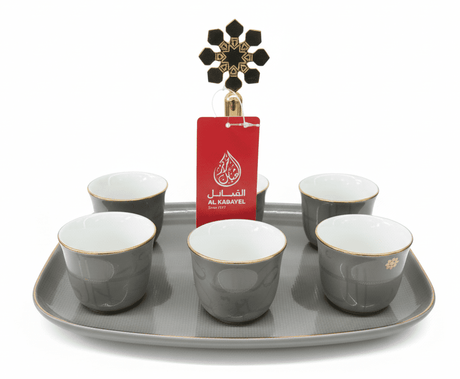 Otantik Mirral Luxury 7 - Piece Arabic Coffee Set with Stand – Grey & Gold Porcelain Cups 50CC - Al Kabayel Discount CentreOtantik Mirral Luxury 7 - Piece Arabic Coffee Set with Stand – Grey & Gold Porcelain Cups 50CCTea SetsOTANTIKAl Kabayel Discount Centre