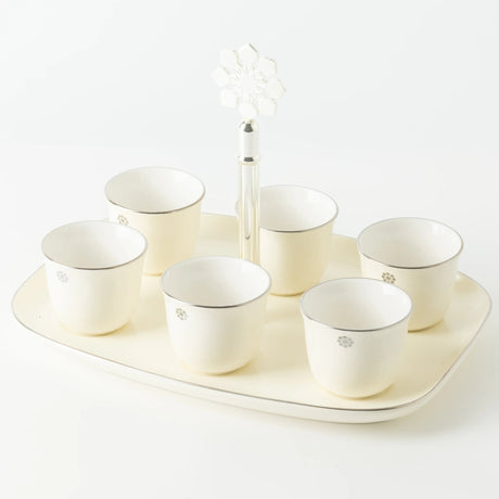 Otantik Mirral Luxury 7 - Piece Arabic Coffee Set with Stand – White & Silver Porcelain Cups 50CC - Al Kabayel Discount CentreOtantik Mirral Luxury 7 - Piece Arabic Coffee Set with Stand – White & Silver Porcelain Cups 50CCTea SetsOTANTIKAl Kabayel Discount Centre