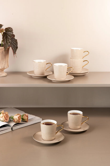 Otantik Mirral Premium 12 - Piece Porcelain Tea Cup & Saucer Set – Beige with Gold Accent 240CC - Al Kabayel Discount CentreOtantik Mirral Premium 12 - Piece Porcelain Tea Cup & Saucer Set – Beige with Gold Accent 240CCTea SetsOTANTIKAl Kabayel Discount Centre