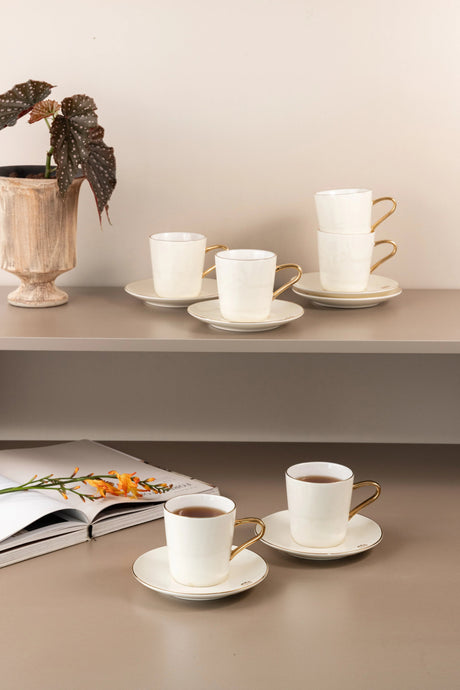 Otantik Mirral Premium 12 - Piece Porcelain Tea Cup & Saucer Set – White with Gold Accent 240CC - Al Kabayel Discount CentreOtantik Mirral Premium 12 - Piece Porcelain Tea Cup & Saucer Set – White with Gold Accent 240CCTea SetsOTANTIKAl Kabayel Discount Centre