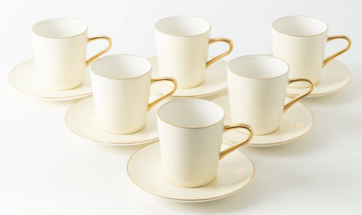 Otantik Mirral Premium 12 - Piece Porcelain Tea Cup & Saucer Set – White with Gold Accent 240CC - Al Kabayel Discount CentreOtantik Mirral Premium 12 - Piece Porcelain Tea Cup & Saucer Set – White with Gold Accent 240CCTea SetsOTANTIKAl Kabayel Discount Centre