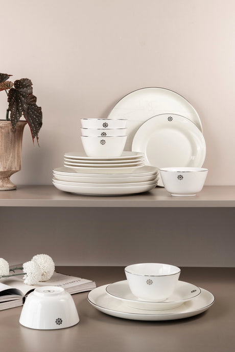 Otantik Mirral Premium 18 - Piece Porcelain Dinnerware Set – White with Silver Detailing - Al Kabayel Discount CentreOtantik Mirral Premium 18 - Piece Porcelain Dinnerware Set – White with Silver DetailingDinnerware SetsOTANTIKAl Kabayel Discount Centre