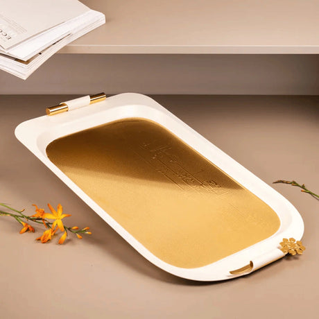 Otantik Mirral Premium Stainless Steel Serving Tray – Beige with Gold Detailing (53×31 cm) - Al Kabayel Discount CentreOtantik Mirral Premium Stainless Steel Serving Tray – Beige with Gold Detailing (53×31 cm)Serving TraysOTANTIKAl Kabayel Discount Centre
