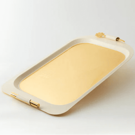 Otantik Mirral Premium Stainless Steel Serving Tray – Beige with Gold Detailing (53×31 cm) - Al Kabayel Discount CentreOtantik Mirral Premium Stainless Steel Serving Tray – Beige with Gold Detailing (53×31 cm)Serving TraysOTANTIKAl Kabayel Discount Centre