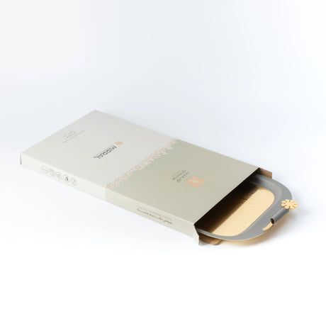 Otantik Mirral Premium Stainless Steel Serving Tray – Grey with Gold Detailing (53×31 cm) - Al Kabayel Discount CentreOtantik Mirral Premium Stainless Steel Serving Tray – Grey with Gold Detailing (53×31 cm)Serving TraysOTANTIKAl Kabayel Discount Centre