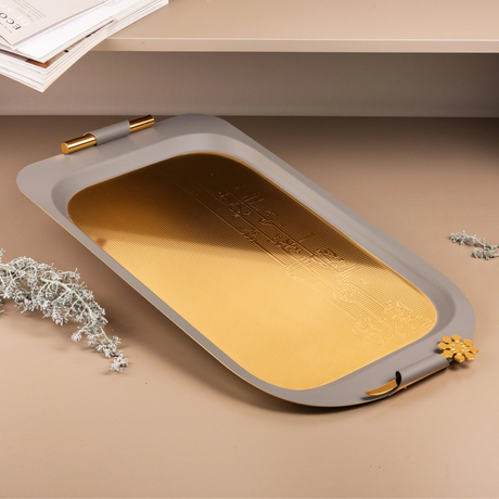 Otantik Mirral Premium Stainless Steel Serving Tray – Grey with Gold Detailing (53×31 cm) - Al Kabayel Discount CentreOtantik Mirral Premium Stainless Steel Serving Tray – Grey with Gold Detailing (53×31 cm)Serving TraysOTANTIKAl Kabayel Discount Centre