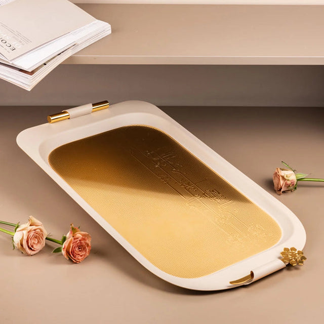 Otantik Mirral Premium Stainless Steel Serving Tray – White with Gold Detailing (53×31 cm) - Al Kabayel Discount CentreOtantik Mirral Premium Stainless Steel Serving Tray – White with Gold Detailing (53×31 cm)Serving TraysOTANTIKAl Kabayel Discount Centre
