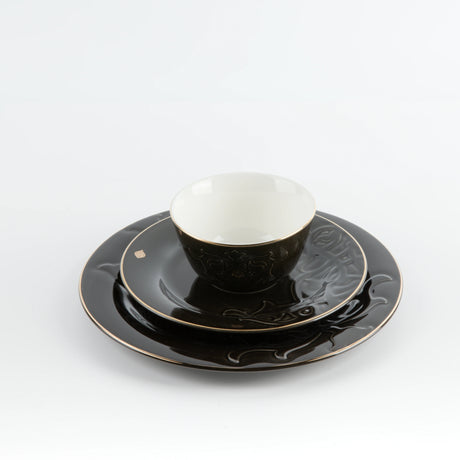 Otantik Naqsh 18pcs Porcelain Dinner Set Includes 10.5" Plate 6pcs+ 7.5" Plate 6pcs+4.75" Bowl 6pcs, Black/Gold - ET2994 - Al Kabayel Discount CentreOtantik Naqsh 18pcs Porcelain Dinner Set Includes 10.5" Plate 6pcs+ 7.5" Plate 6pcs+4.75" Bowl 6pcs, Black/Gold - ET2994Dinnerware SetsOTANTIKAl Kabayel Discount Centre