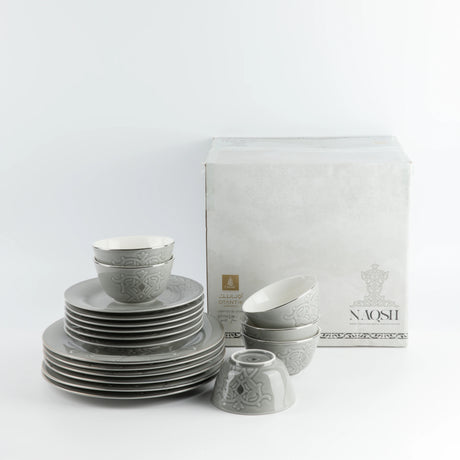 Otantik Naqsh 18pcs Porcelain Dinner Set Includes 10.5" Plate 6pcs+ 7.5" Plate 6pcs+4.75" Bowl 6pcs, Grey/Silver - ET2993 - Al Kabayel Discount CentreOtantik Naqsh 18pcs Porcelain Dinner Set Includes 10.5" Plate 6pcs+ 7.5" Plate 6pcs+4.75" Bowl 6pcs, Grey/Silver - ET2993Dinnerware SetsOTANTIKAl Kabayel Discount Centre