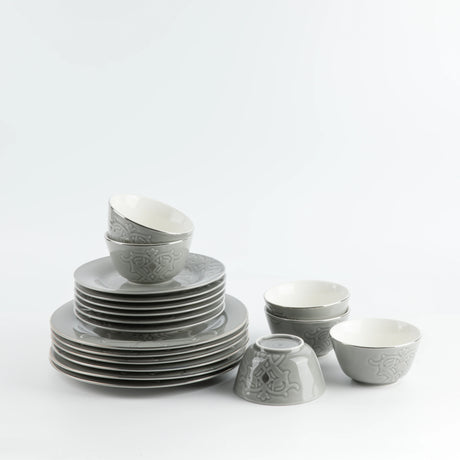 Otantik Naqsh 18pcs Porcelain Dinner Set Includes 10.5" Plate 6pcs+ 7.5" Plate 6pcs+4.75" Bowl 6pcs, Grey/Silver - ET2993 - Al Kabayel Discount CentreOtantik Naqsh 18pcs Porcelain Dinner Set Includes 10.5" Plate 6pcs+ 7.5" Plate 6pcs+4.75" Bowl 6pcs, Grey/Silver - ET2993Dinnerware SetsOTANTIKAl Kabayel Discount Centre