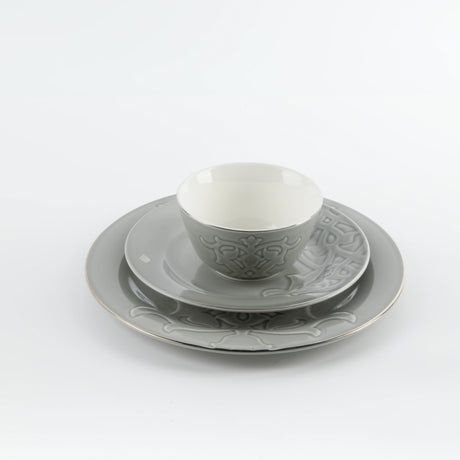 Otantik Naqsh 18pcs Porcelain Dinner Set Includes 10.5" Plate 6pcs+ 7.5" Plate 6pcs+4.75" Bowl 6pcs, Grey/Silver - ET2993 - Al Kabayel Discount CentreOtantik Naqsh 18pcs Porcelain Dinner Set Includes 10.5" Plate 6pcs+ 7.5" Plate 6pcs+4.75" Bowl 6pcs, Grey/Silver - ET2993Dinnerware SetsOTANTIKAl Kabayel Discount Centre