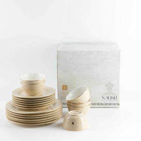 Otantik Naqsh 18pcs Porcelain Dinner Set Includes 10.5" Plate 6pcs+ 7.5" Plate 6pcs+4.75" Bowl 6pcs, Ivory/Gold - ET2992 - Al Kabayel Discount CentreOtantik Naqsh 18pcs Porcelain Dinner Set Includes 10.5" Plate 6pcs+ 7.5" Plate 6pcs+4.75" Bowl 6pcs, Ivory/Gold - ET2992Dinnerware SetsOTANTIKAl Kabayel Discount Centre