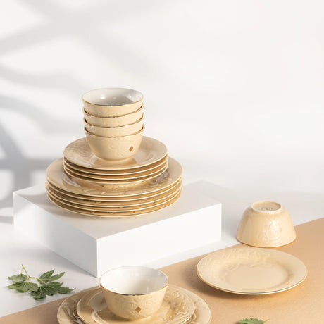 Otantik Naqsh 18pcs Porcelain Dinner Set Includes 10.5" Plate 6pcs+ 7.5" Plate 6pcs+4.75" Bowl 6pcs, Ivory/Gold - ET2992 - Al Kabayel Discount CentreOtantik Naqsh 18pcs Porcelain Dinner Set Includes 10.5" Plate 6pcs+ 7.5" Plate 6pcs+4.75" Bowl 6pcs, Ivory/Gold - ET2992Dinnerware SetsOTANTIKAl Kabayel Discount Centre