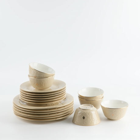 Otantik Naqsh 18pcs Porcelain Dinner Set Includes 10.5" Plate 6pcs+ 7.5" Plate 6pcs+4.75" Bowl 6pcs, Ivory/Gold - ET2992 - Al Kabayel Discount CentreOtantik Naqsh 18pcs Porcelain Dinner Set Includes 10.5" Plate 6pcs+ 7.5" Plate 6pcs+4.75" Bowl 6pcs, Ivory/Gold - ET2992Dinnerware SetsOTANTIKAl Kabayel Discount Centre