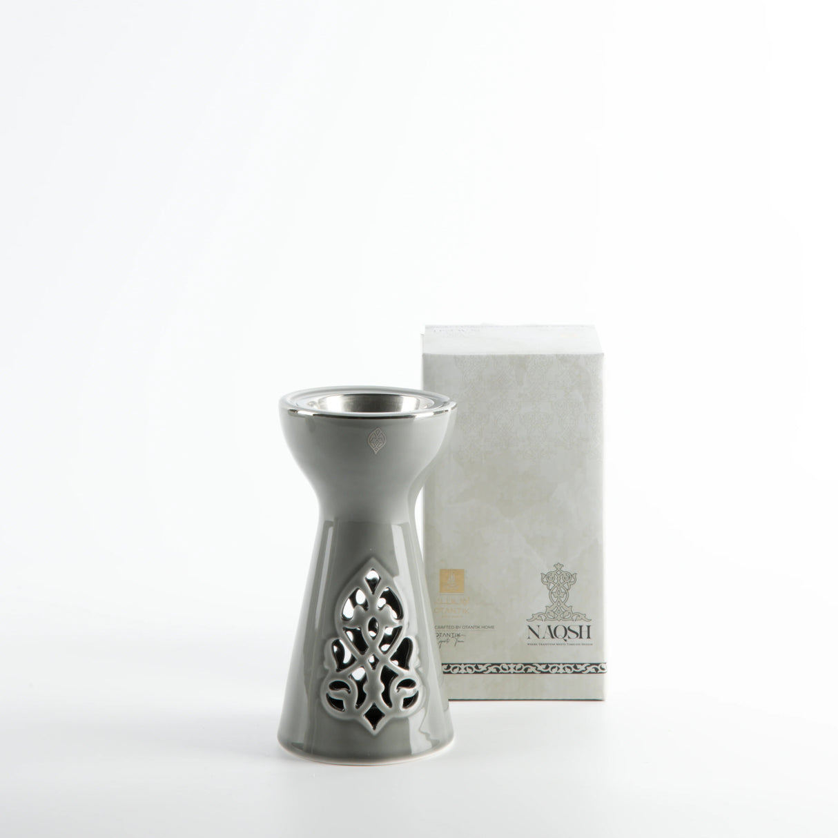 Otantik Naqsh Porcelain Incence Burner 9cm*17.5cm, Grey/Silver - ET2983 - Al Kabayel Discount CentreOtantik Naqsh Porcelain Incence Burner 9cm*17.5cm, Grey/Silver - ET2983Home Décor AccentsOTANTIKAl Kabayel Discount Centre