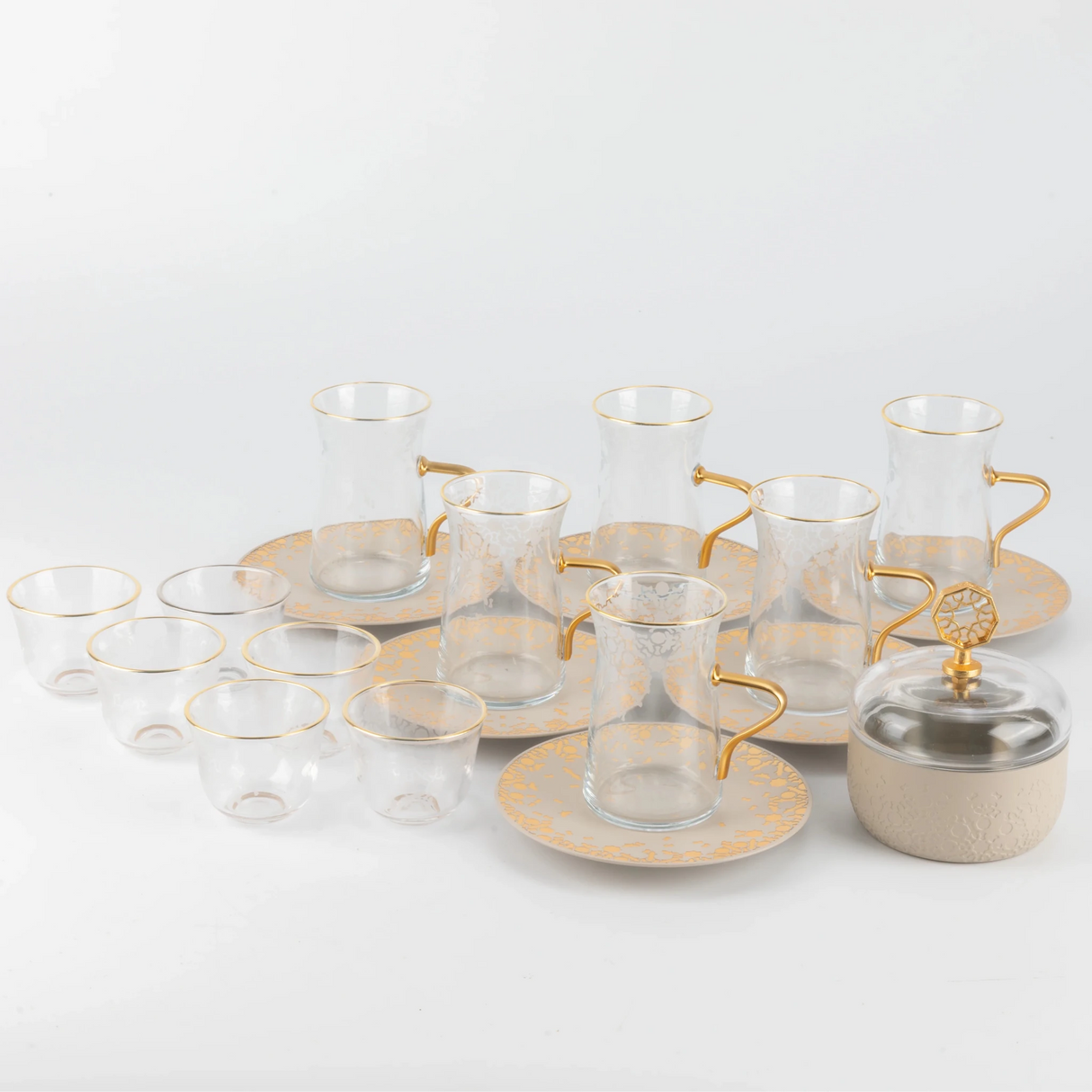 Otantik Nourhan 19 - Piece Arabic Tea And Coffee Set - Matte Gold + Beige 150CC - Al Kabayel Discount CentreOtantik Nourhan 19 - Piece Arabic Tea And Coffee Set - Matte Gold + Beige 150CCTea/Coffee SetsOTANTIKAl Kabayel Discount Centre