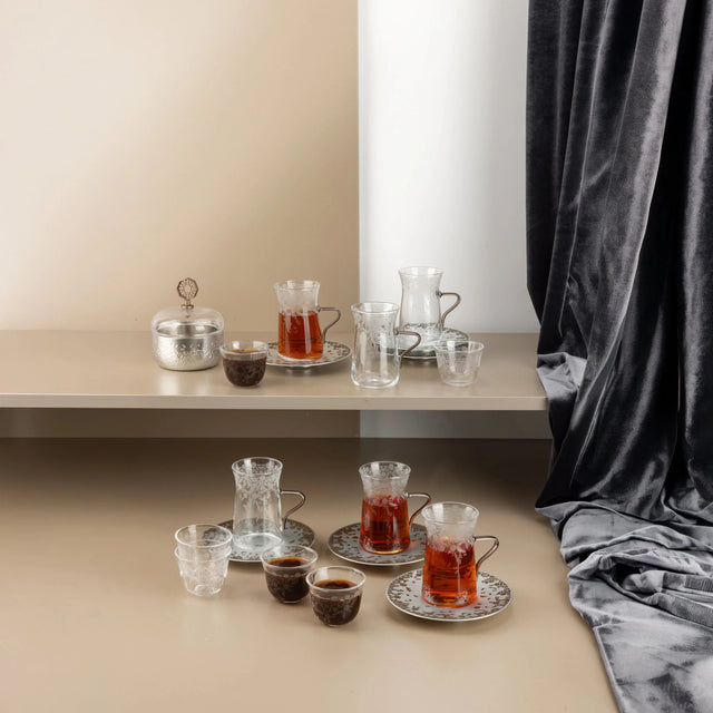 Otantik Nourhan 19 - Piece Arabic Tea And Coffee Set - Matte Silver 150CC - Al Kabayel Discount CentreOtantik Nourhan 19 - Piece Arabic Tea And Coffee Set - Matte Silver 150CCTea/Coffee SetsOTANTIKAl Kabayel Discount Centre