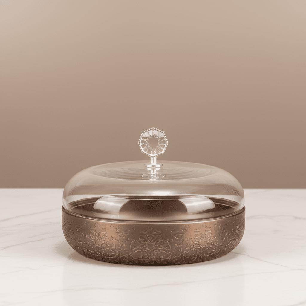 Otantik Nourhan Date Bowl - Medium (11" inch) | Stainless Steel with Glass Dome - Al Kabayel Discount CentreOtantik Nourhan Date Bowl - Medium (11" inch) | Stainless Steel with Glass DomeBowlsOTANTIKAl Kabayel Discount Centre