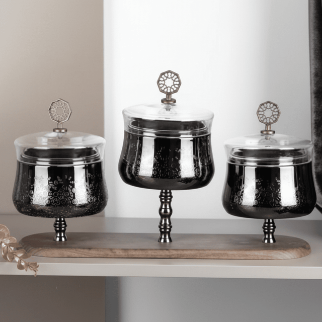 Otantik Nourhan Luxury 3 - Bowl Nuts Serving Set with Tray - Black - Al Kabayel Discount CentreOtantik Nourhan Luxury 3 - Bowl Nuts Serving Set with Tray - BlackBowlsOTANTIKAl Kabayel Discount Centre