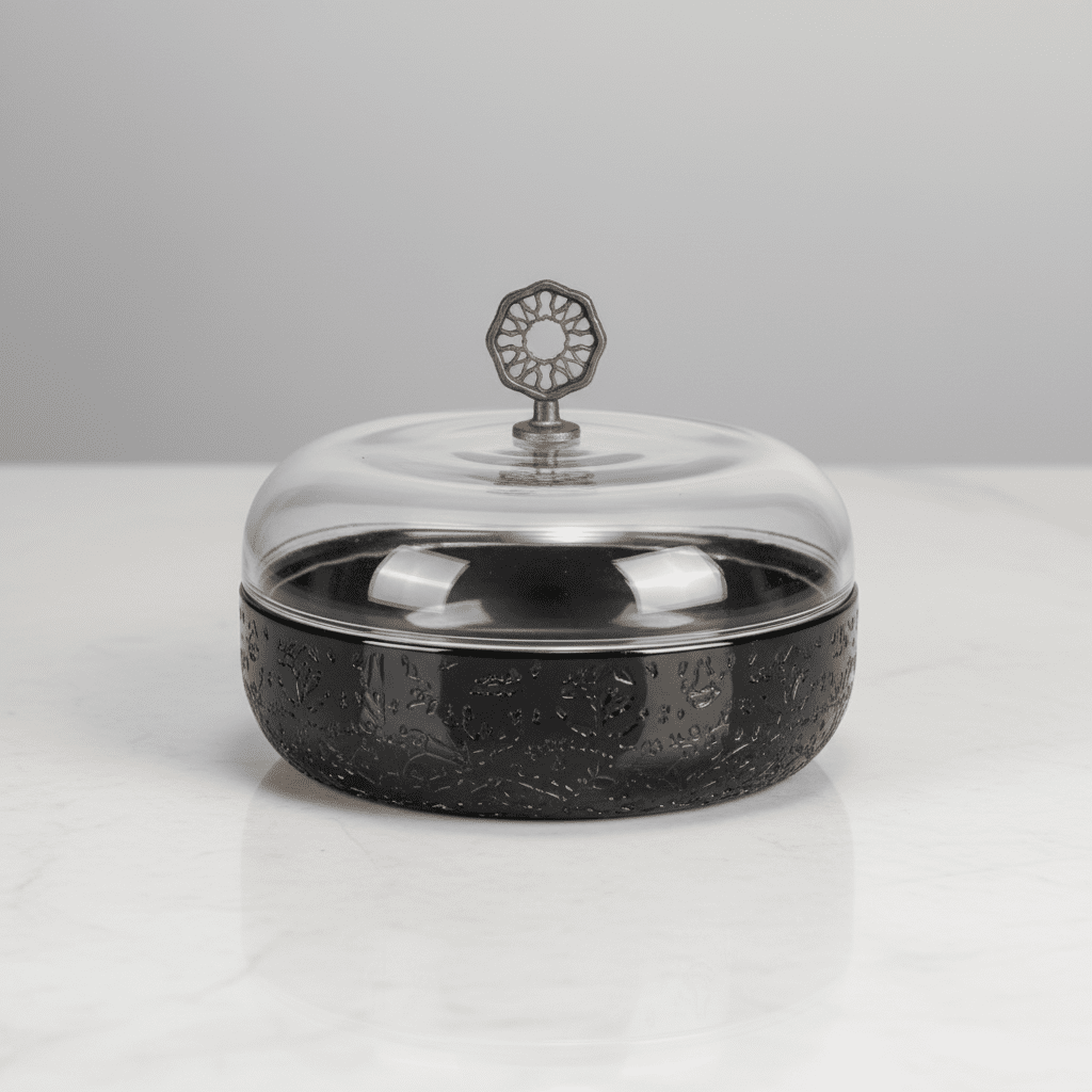 Otantik Nourhan Luxury Date Bowl with Glass Dome – Medium (11" Stainless Steel) Black - Al Kabayel Discount CentreOtantik Nourhan Luxury Date Bowl with Glass Dome – Medium (11" Stainless Steel) BlackBowlsOTANTIKAl Kabayel Discount Centre