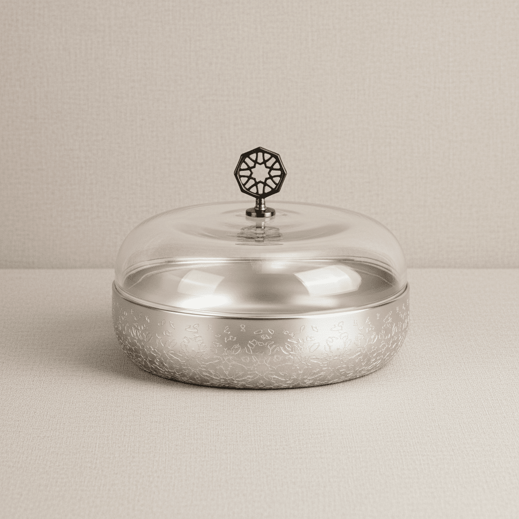 Otantik Nourhan Stainless Steel Date Bowl with Glass Dome - Medium (11" inch) - Al Kabayel Discount CentreOtantik Nourhan Stainless Steel Date Bowl with Glass Dome - Medium (11" inch)BowlsOTANTIKAl Kabayel Discount Centre