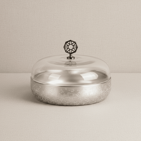 Otantik Nourhan Stainless Steel Date Bowl with Glass Dome - Medium (11" inch) - Al Kabayel Discount CentreOtantik Nourhan Stainless Steel Date Bowl with Glass Dome - Medium (11" inch)BowlsOTANTIKAl Kabayel Discount Centre