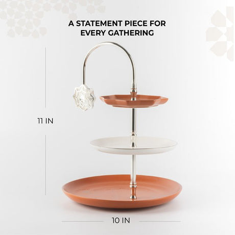 Otantik Octara - 3 Tier Cake Stand - Porcelain - Orange & Silver 11"*10" - Al Kabayel Discount CentreOtantik Octara - 3 Tier Cake Stand - Porcelain - Orange & Silver 11"*10"Serving TraysOTANTIKAl Kabayel Discount Centre