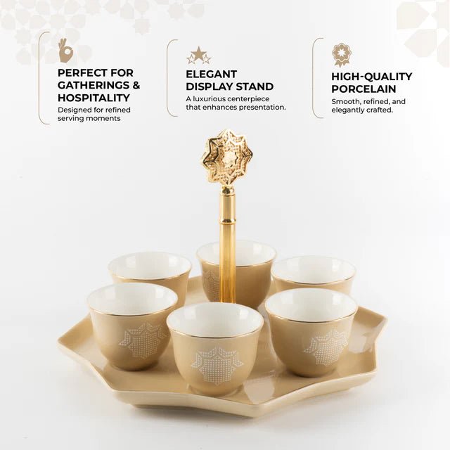 Otantik Octara - Arabic Coffee Cups With Holder - Porcelain- Ivory & Gold - Al Kabayel Discount CentreOtantik Octara - Arabic Coffee Cups With Holder - Porcelain- Ivory & GoldTea SetsOTANTIKAl Kabayel Discount Centre