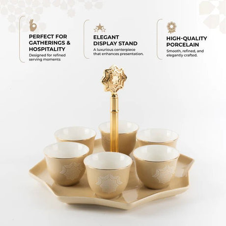 Otantik Octara - Arabic Coffee Cups With Holder - Porcelain- Ivory & Gold - Al Kabayel Discount CentreOtantik Octara - Arabic Coffee Cups With Holder - Porcelain- Ivory & GoldTea SetsOTANTIKAl Kabayel Discount Centre