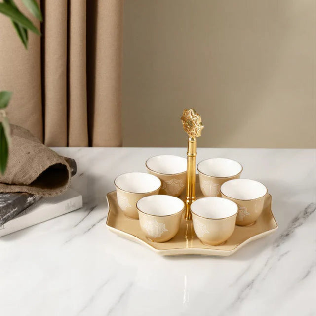 Otantik Octara - Arabic Coffee Cups With Holder - Porcelain- Ivory & Gold - Al Kabayel Discount CentreOtantik Octara - Arabic Coffee Cups With Holder - Porcelain- Ivory & GoldTea SetsOTANTIKAl Kabayel Discount Centre