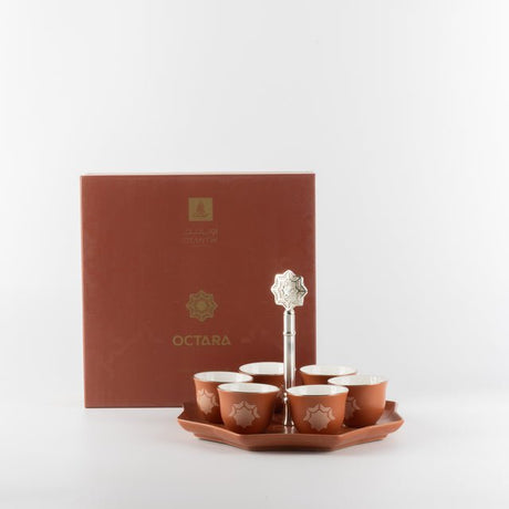 Otantik Octara - Arabic Coffee Cups With Holder - Porcelain - Orange & Silver - Al Kabayel Discount CentreOtantik Octara - Arabic Coffee Cups With Holder - Porcelain - Orange & SilverTea SetsOTANTIKAl Kabayel Discount Centre