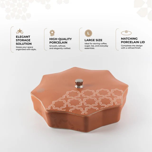 Otantik Octara - Large Decorative Canister - Porcelain - Orange & Silver 10"*3" - Al Kabayel Discount CentreOtantik Octara - Large Decorative Canister - Porcelain - Orange & Silver 10"*3"Jars & Food SaversOTANTIKAl Kabayel Discount Centre