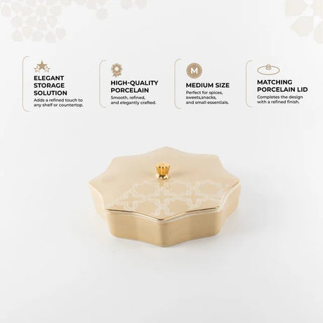 Otantik Octara - Medium Decorative Canister - Porcelain - Ivory & Gold - 7"*2" - Al Kabayel Discount CentreOtantik Octara - Medium Decorative Canister - Porcelain - Ivory & Gold - 7"*2"Jars & Food SaversOTANTIKAl Kabayel Discount Centre