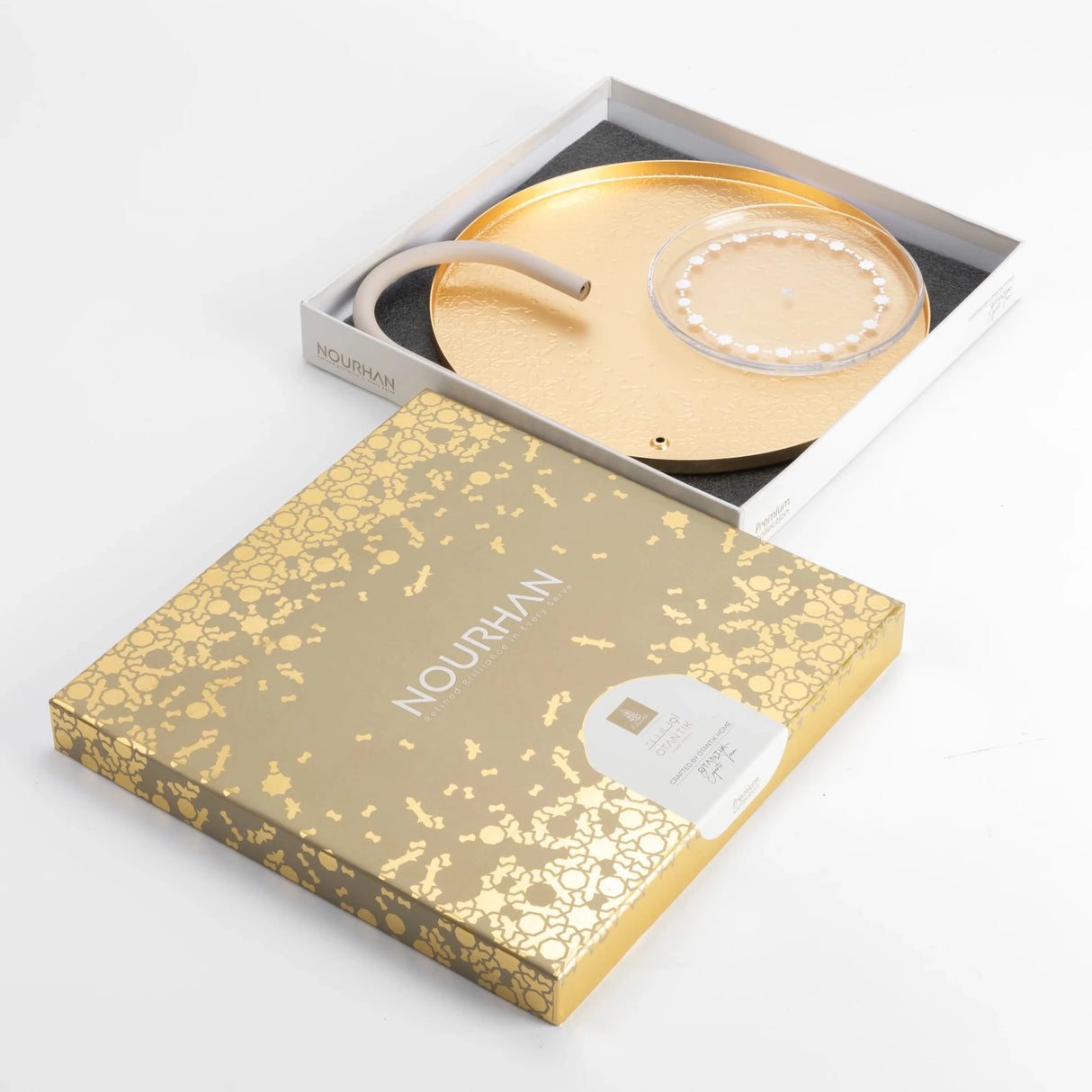 Otantik Stainless Steel Two - Tier Stand With Bracket From Nourhan - Matte Gold + Beige - Al Kabayel Discount CentreOtantik Stainless Steel Two - Tier Stand With Bracket From Nourhan - Matte Gold + BeigeServing TraysOTANTIKAl Kabayel Discount Centre