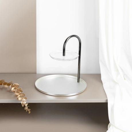 Otantik Stainless Steel Two - Tier Stand With Bracket From Nourhan - Matte Silver + Shiny Silver - Al Kabayel Discount CentreOtantik Stainless Steel Two - Tier Stand With Bracket From Nourhan - Matte Silver + Shiny SilverServing TraysOTANTIKAl Kabayel Discount Centre