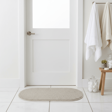 Oval Door Mat 62×38cm | Soft Loop Pile Rug | Non-Slip Entrance Mat for Home, Bathroom & Living Room | Beige Speckled Design | Durable Serged Edges - Al Kabayel Discount CentreOval Door Mat 62×38cm | Soft Loop Pile Rug | Non-Slip Entrance Mat for Home, Bathroom & Living Room | Beige Speckled Design | Durable Serged EdgesDoormatsAKDCAl Kabayel Discount Centre
