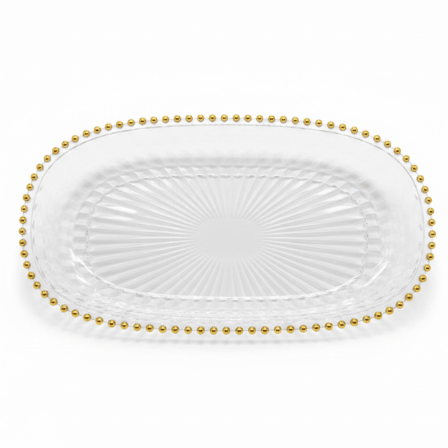 Oval Elegant Crystal-Clear Acrylic Serving Tray with Gold Bead Rim - Al Kabayel Discount CentreOval Elegant Crystal-Clear Acrylic Serving Tray with Gold Bead RimServing TraysAKDCAl Kabayel Discount Centre