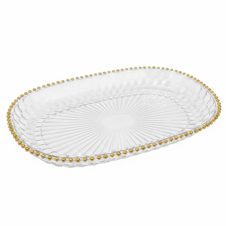 Oval Elegant Crystal-Clear Acrylic Serving Tray with Gold Bead Rim - Al Kabayel Discount CentreOval Elegant Crystal-Clear Acrylic Serving Tray with Gold Bead RimServing TraysAKDCAl Kabayel Discount Centre