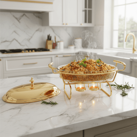 Oval Glass Food Warmer with Luxury Gold Stand and Clear Lid – High - End Dining Display (30×21 cm) - Al Kabayel Discount CentreOval Glass Food Warmer with Luxury Gold Stand and Clear Lid – High - End Dining Display (30×21 cm)WarmersAKDCAl Kabayel Discount Centre